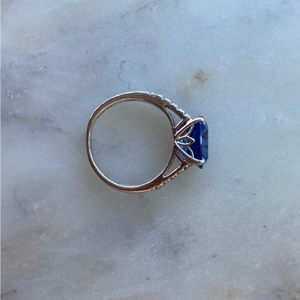 ZALES Cushion-Cut Royal BLUE and White Sapphires Ring - Picture 7 of 11